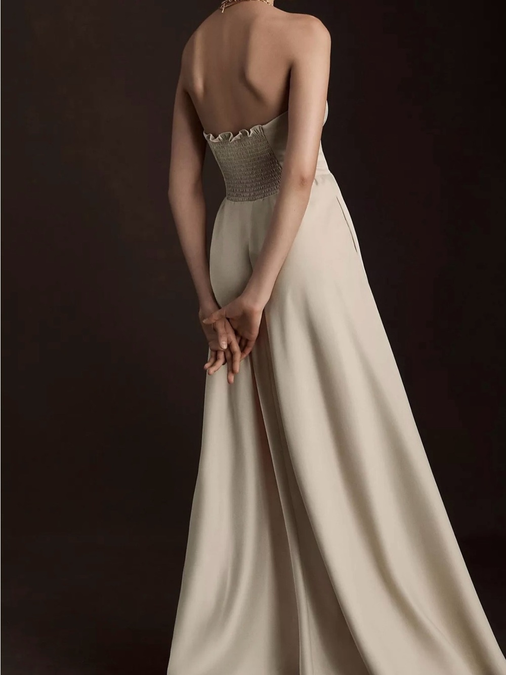 BHLDN Elsie Dress Gown in champagne pockets and a removable straps size 8 NWT